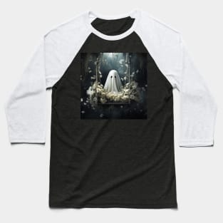 Floral Ghost On The Swing In Forest Halloween Gothic Baseball T-Shirt